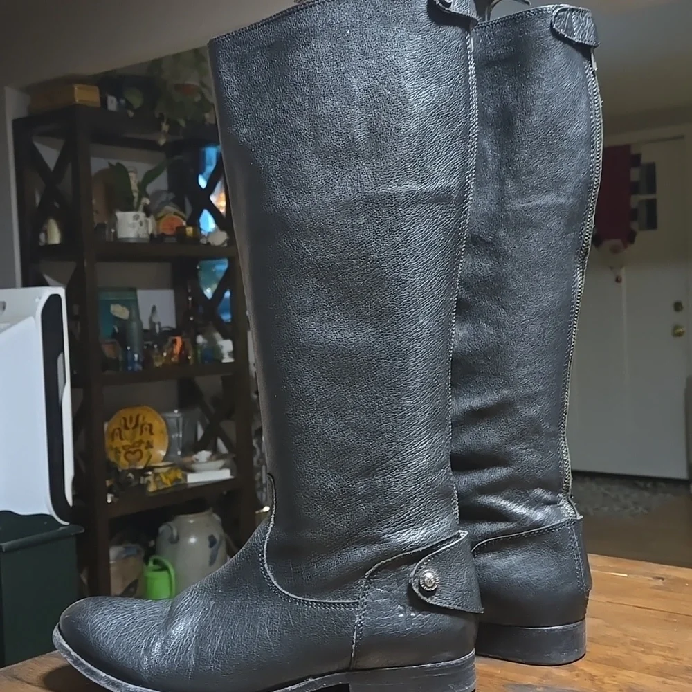 Frye Melissa Button Back Tall Black Leather Riding Style Boots Ladies Size 10